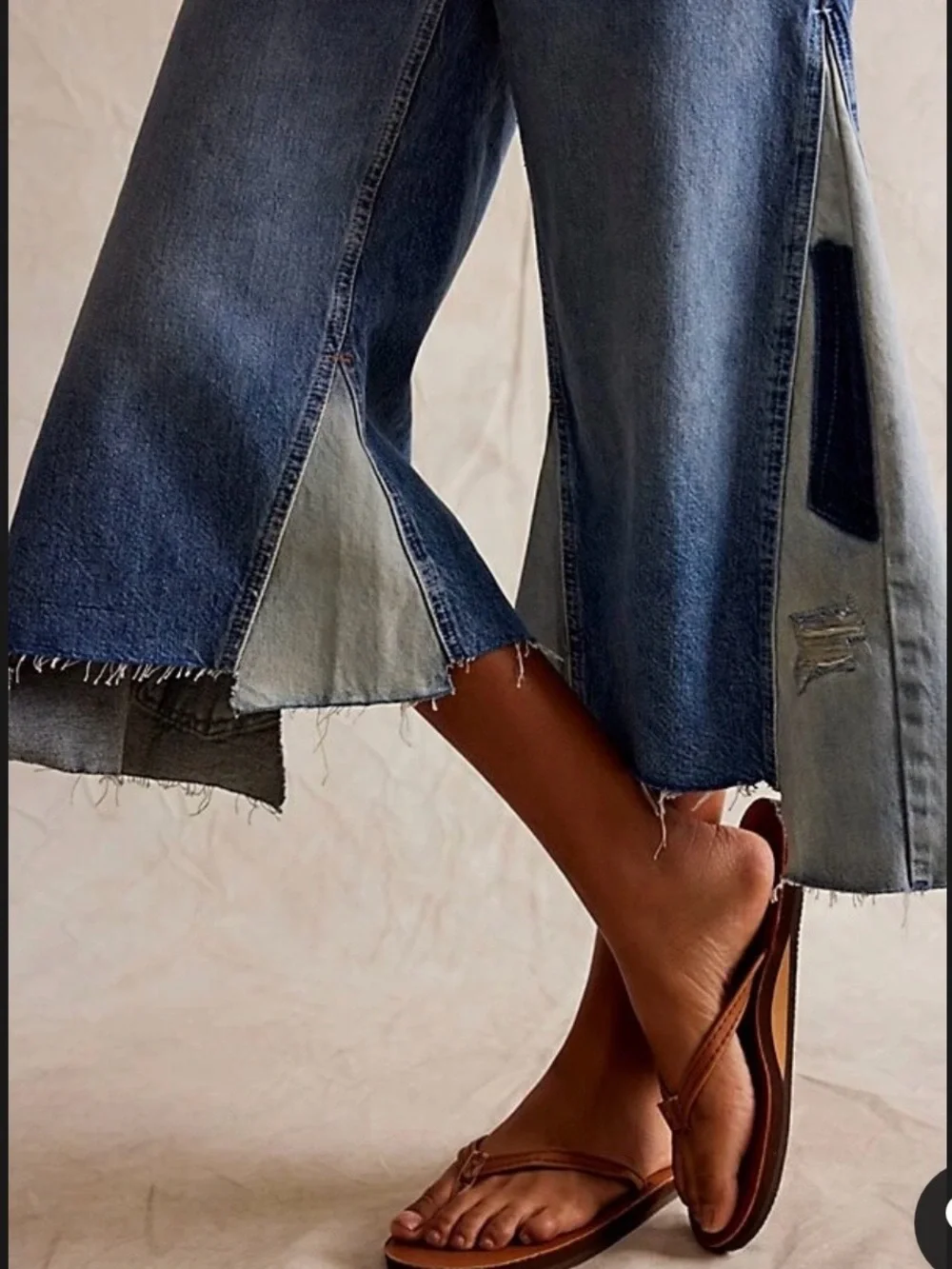 Free People Ripple Patchwork Wide-Leg Cropped Jeans, Sz 29